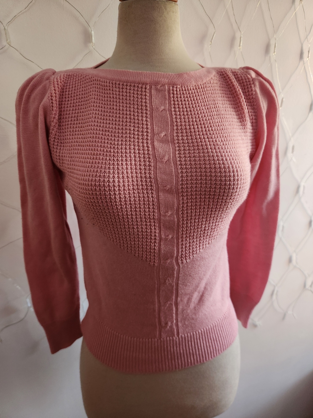 60s Vintage Andrew St. John Waffle Knit Sweater • Pink • Feminine • Size Small
